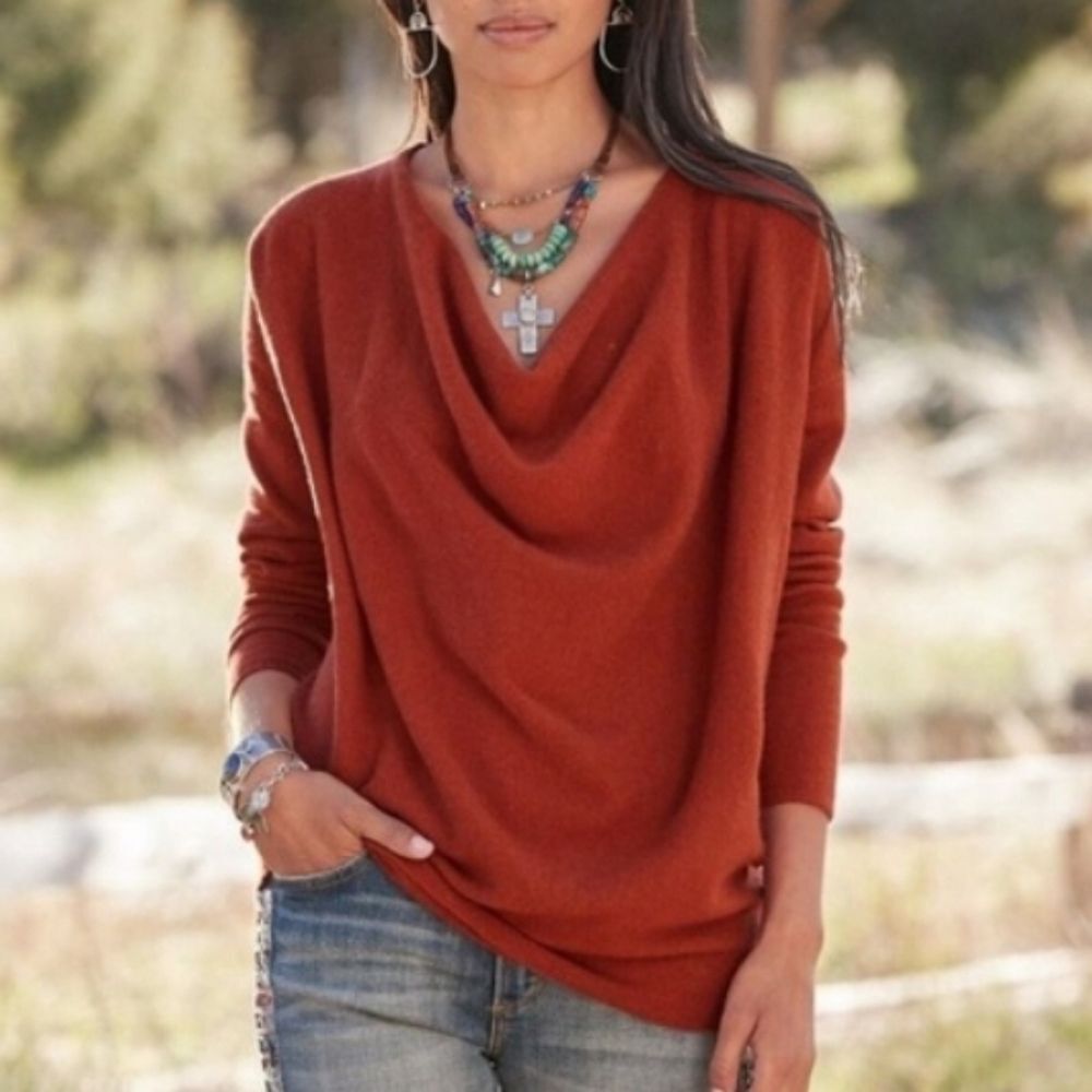 Sundance Simple Truths Cowl Neck Cashmere Sweater Women's S Crimson Red Draped
